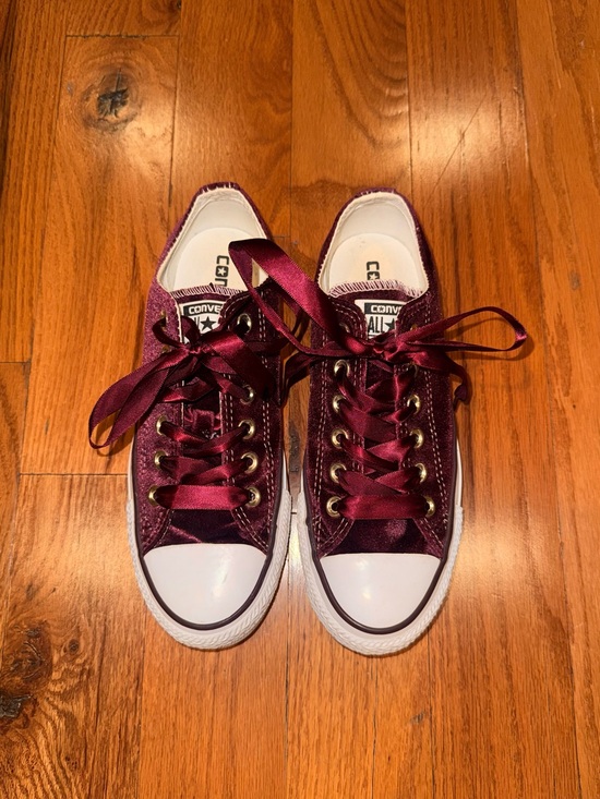 Converse Shoes - Converse Women’s Low Top Velvet Sneakers w/Ribbon Laces- Burgundy Satin